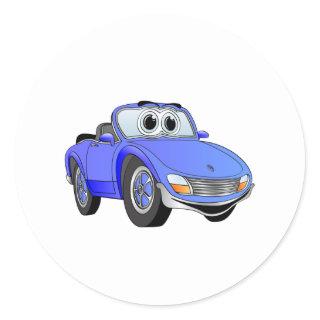 Blue Sports Car Convertible Cartoon Classic Round Sticker