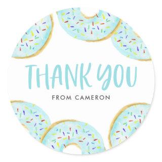 Blue Sprinkle Donuts Birthday Party Thank You Classic Round Sticker