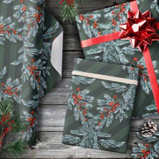 Blue Spruce Red Berries Lattice Forest Green