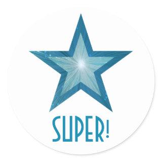 Blue Star 'SUPER!' round sticker white