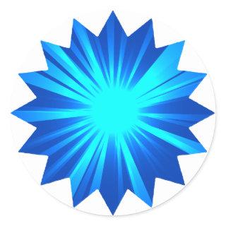 Blue starburst design on white cute classic round sticker