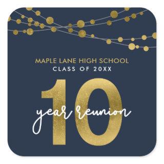 Blue Strings of Lights 10 Year Class Reunion Square Sticker