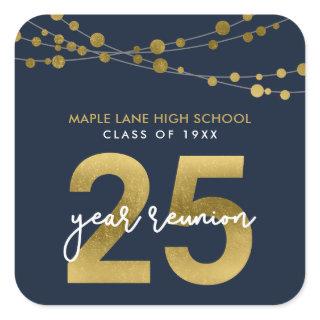 Blue Strings of Lights 25 Year Class Reunion Square Sticker