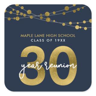 Blue Strings of Lights 30 Year Class Reunion Square Sticker