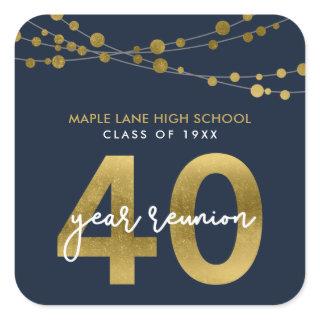 Blue Strings of Lights 40 Year Class Reunion Square Sticker