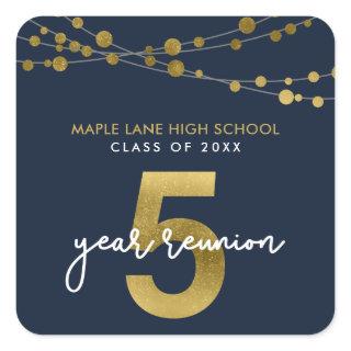 Blue Strings of Lights 5 Year Class Reunion Square Sticker