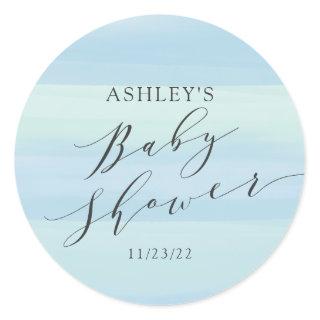 Blue Stripes Baby Shower Classic Round Sticker