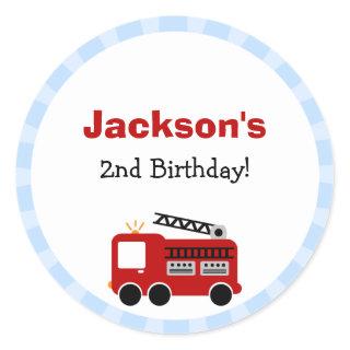 Blue Stripes Fire Truck Birthday Stickers