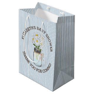Blue Stripes Mason Jar Baby Shower Centerpiece Medium Gift Bag