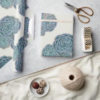 Blue Succulents on Ecru All Occasion Gift Wrap