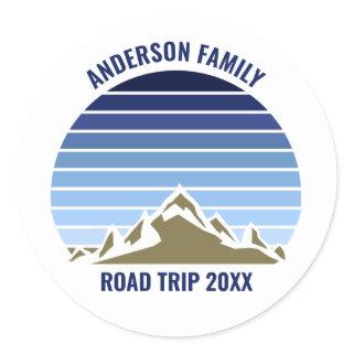 Blue Sunset Mountain Custom Family Reunion Trip Classic Round Sticker