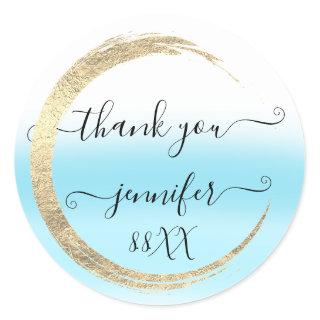 Blue Sweet16th Thank You Gold Frame Date Bridal Classic Round Sticker