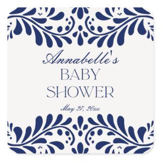 Blue Talavera Tile Spanish Fiesta Baby Shower Square Sticker