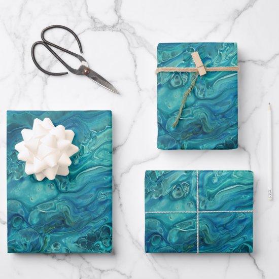 Blue Teal Acrylic Pouring Abstract Fluid Art   Sheets