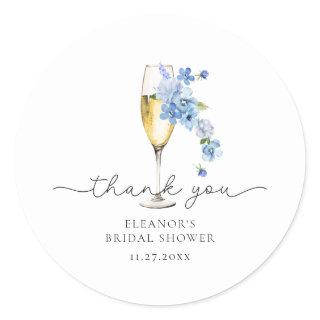 Blue Thank You Petals & Prosecco Bridal Shower Classic Round Sticker