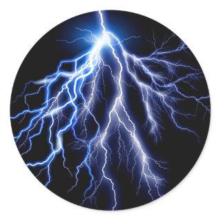 Blue Thunder Lightning at night, Classic Round Sticker