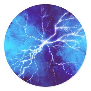 Blue Thunderstorm Lightning with clouds 2 Classic Round Sticker