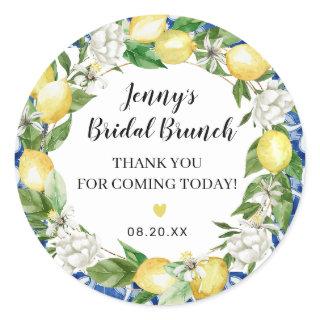 Blue Tile Lemon Bridal Brunch Classic Round Sticker