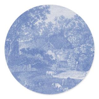 Blue Toil de Jouy French Country Shabby Elegance Classic Round Sticker