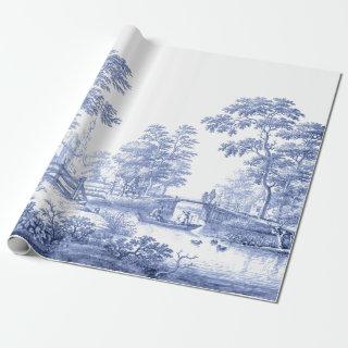 Blue Toile Vintage French Decoupage  Wrapping Pape