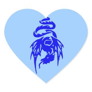 Blue Tribal Dragon Fantasy Mythology Tattoo Heart Sticker