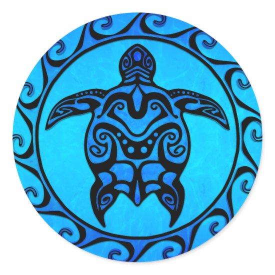 Blue Tribal Turtle Sun Classic Round Sticker