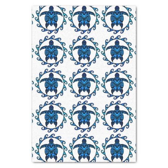 Blue Tribal Turtle Sun Tissue Paper