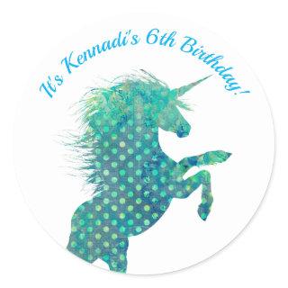 Blue Unicorn, Birthday Classic Round Sticker
