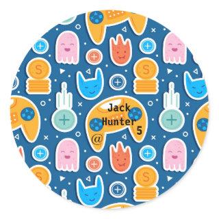 Blue Video Game Pattern Personalized Birthday  Classic Round Sticker