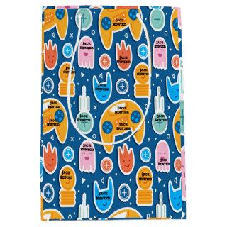 Blue Video Game Pattern Personalized Birthday  Medium Gift Bag