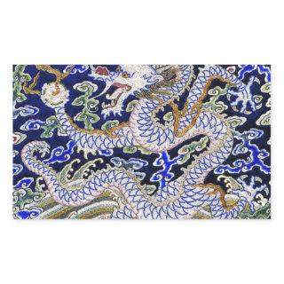 blue vintage Chinese tattoo Embroidery dragon Rectangular Sticker