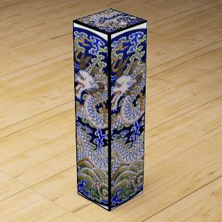 blue vintage Chinese tattoo Embroidery dragon Wine Box