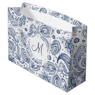 Blue Vintage Floral Pattern Monogram L Gift Bag