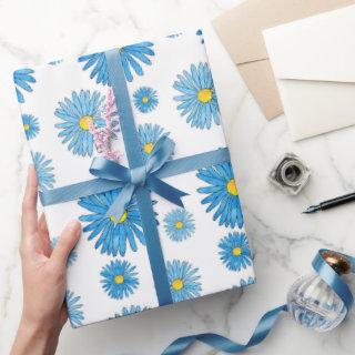 Blue Watercolor and Pen Asters Garland Pattern