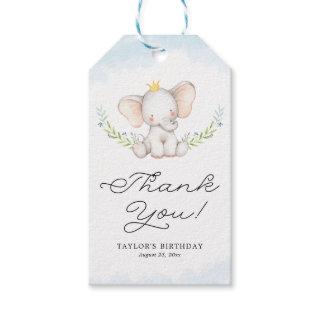 Blue Watercolor Baby Elephant Birthday Thank You Gift Tags