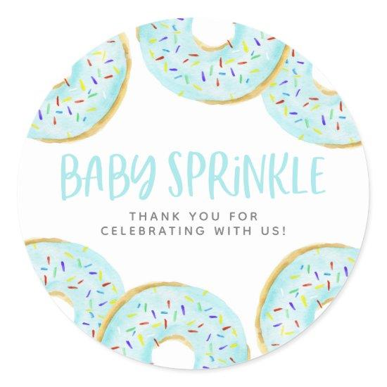 Blue Watercolor Donuts Baby Sprinkle Thank You Classic Round Sticker