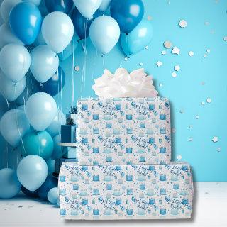 Blue Watercolor Kids Boys Birthday Party Cute