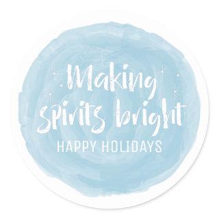 Blue Watercolor Making Spirits Bright Holiday Classic Round Sticker