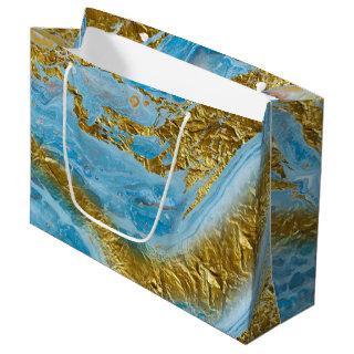Blue Watercolor Marble & Gold Foil  Large Gift Bag