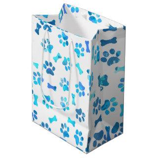 Blue Watercolor Paw Prints Birthday Medium Gift Bag