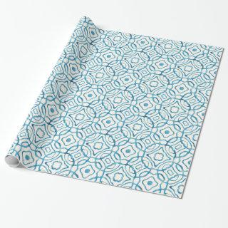 Blue Watercolor Quatrefoil Block Print