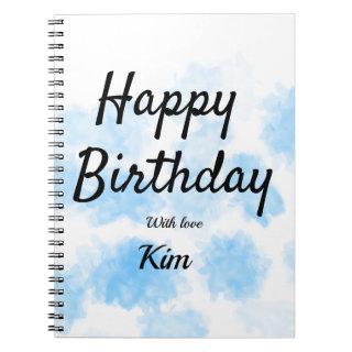 Blue watercolor simple birthday add your name cust notebook