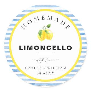 Blue Watercolour Stripe Limoncello Favor Classic Round Sticker