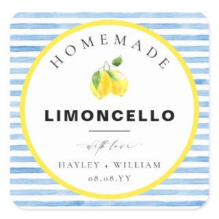 Blue Watercolour Stripe Limoncello Favor Square Sticker