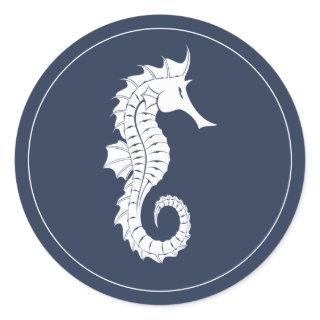 Blue Wave Seahorse V2 Wht/Navy ID836 Classic Round Sticker
