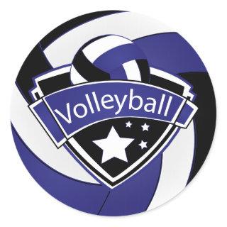 Blue, White and Black Volleyball Superstar Classic Round Sticker