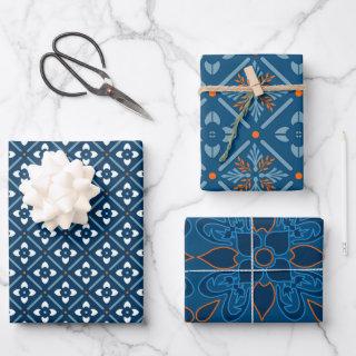Blue, White and Orange Spanish Tile Assorted  Sheets