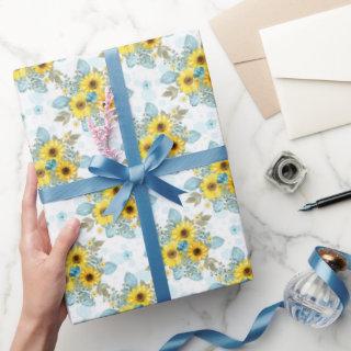 Blue, White and Yellow Sunflower Arrangement
