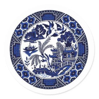 Blue & White China Blue Willow Design Classic Round Sticker