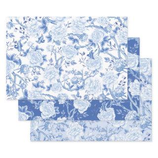 Blue White Chinoiserie Birds & Floral Porcelain  Sheets